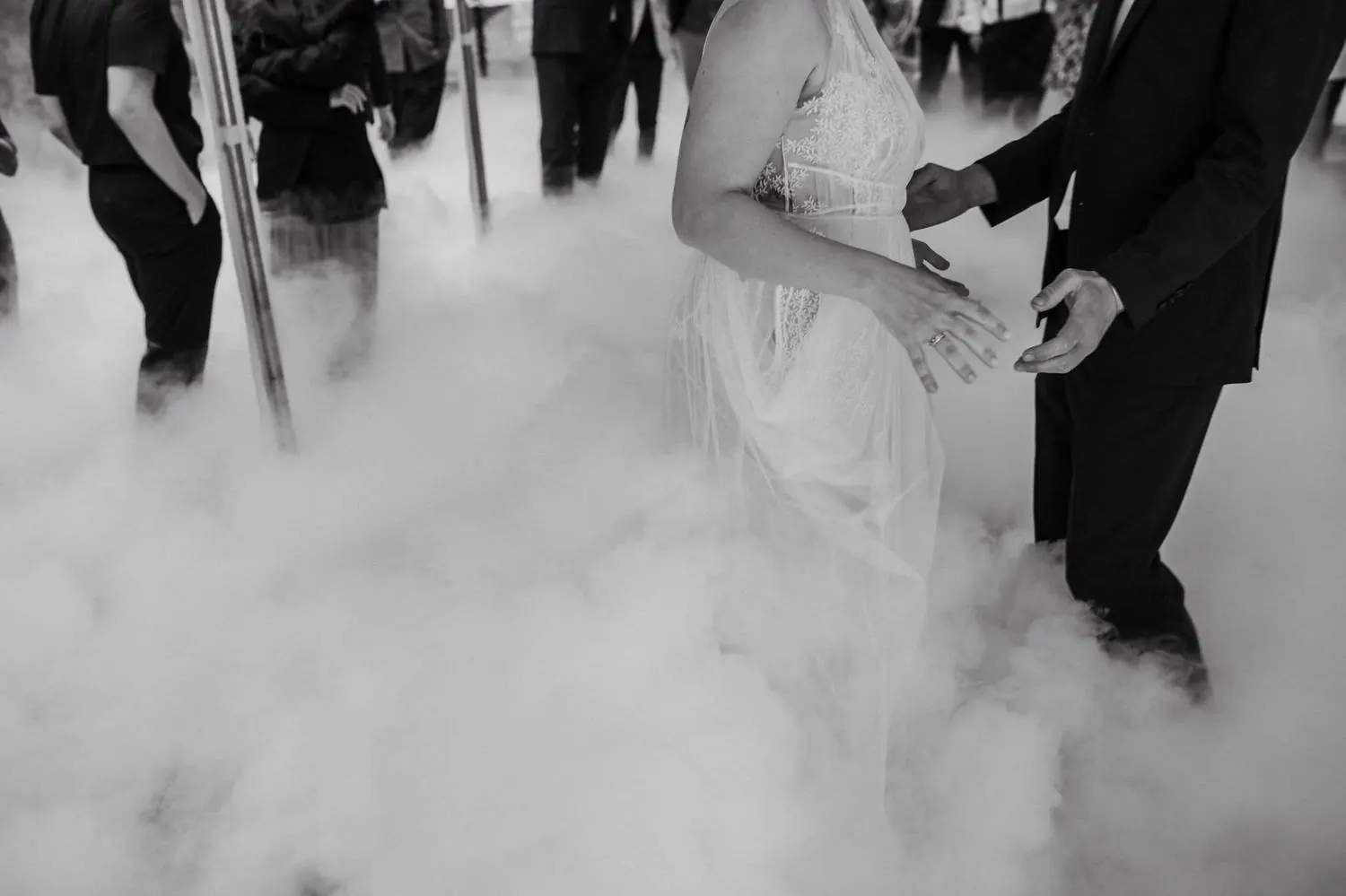 The first dance in low fog, black and white